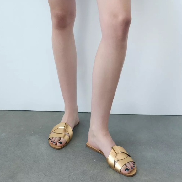 ZARA Metallic Gold Women's Sandals 40 - Picture 3 of 13